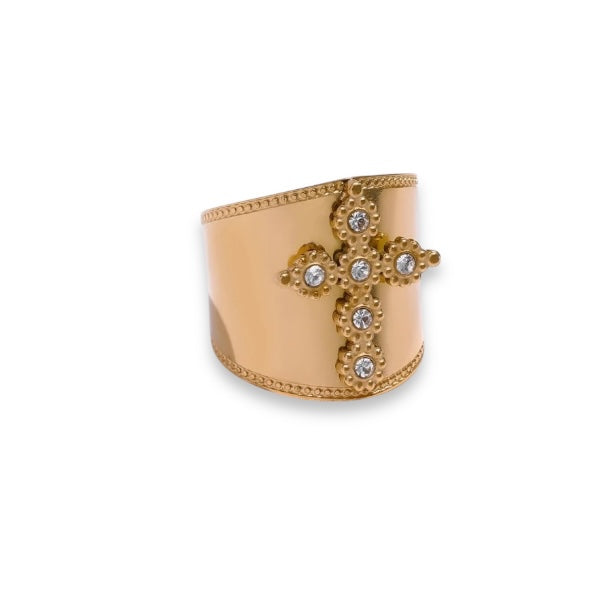 holidays 24 7 Rings Mannaz Designs Athena Cross Statement Ring – Gold Plated
