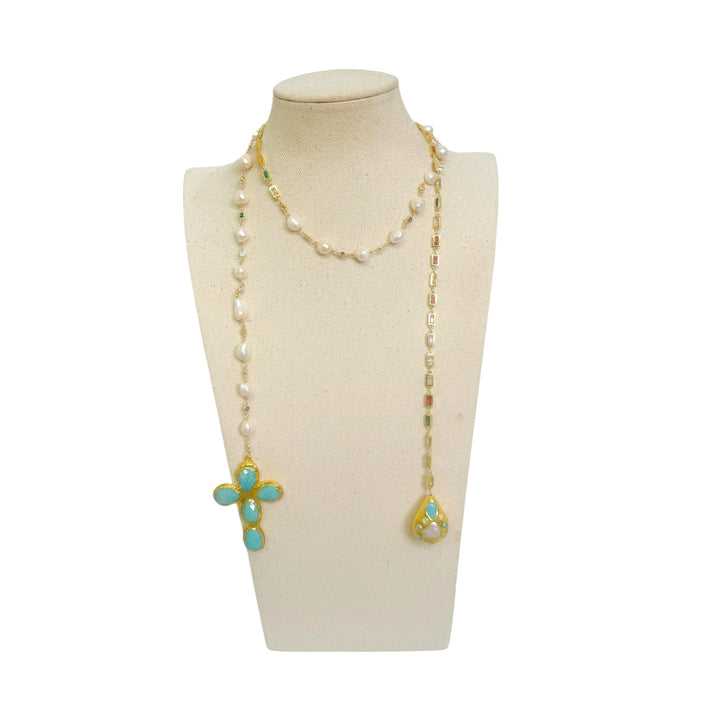 Grace Pearl Lariat Cross Necklace