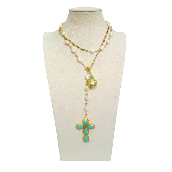 Grace Pearl Lariat Cross Necklace