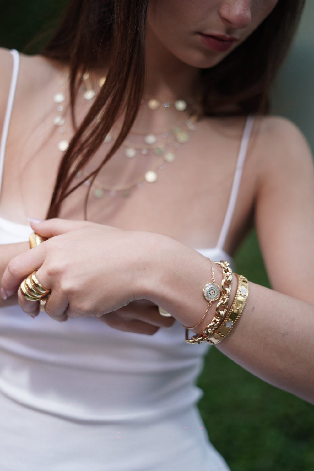 Spring 2024 Black  Mannaz Designs Clover Gold Bangle Bracelets 