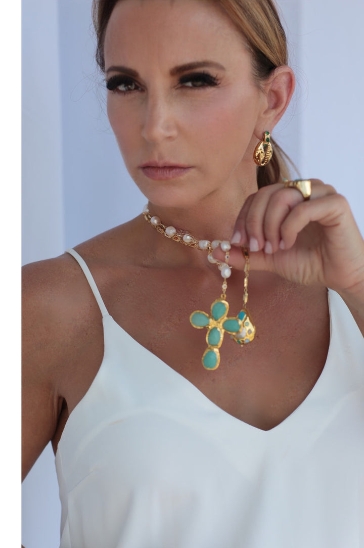 Grace Pearl Lariat Cross Necklace