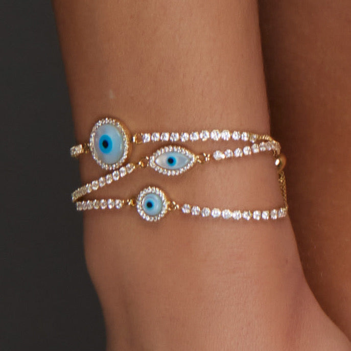 Bracelet Santorin oeil grec plaqué or femme chance bohème