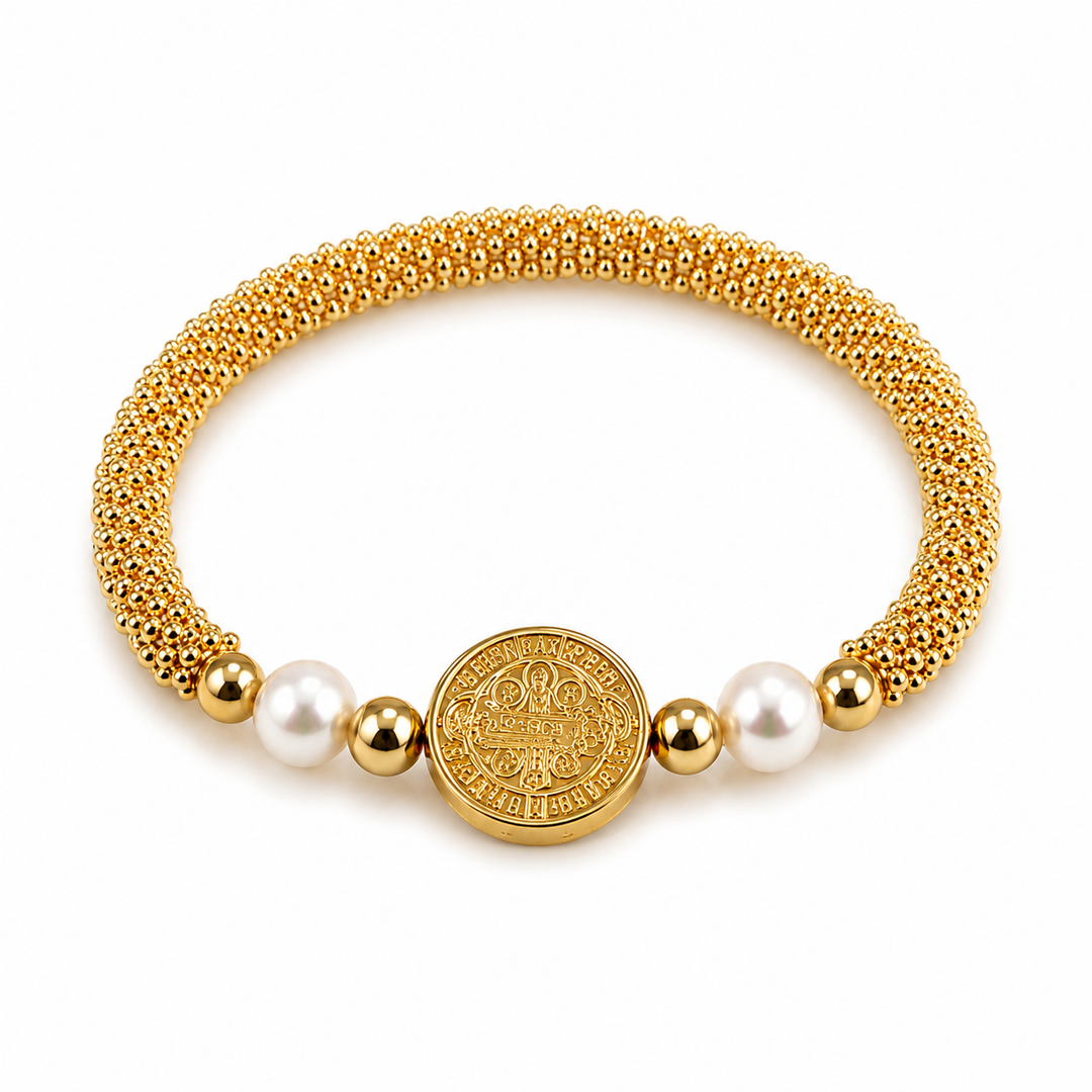 Saint Benedict Pearl Stretch Bracelet