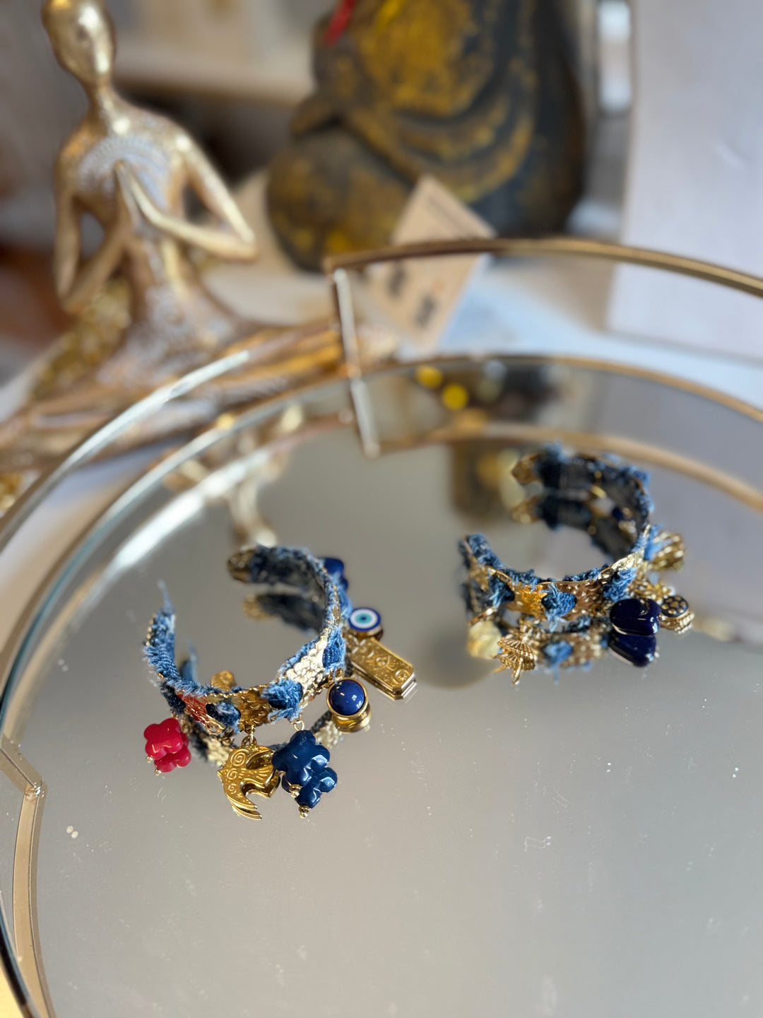 Denim Charm Gold Bangle Bracelet