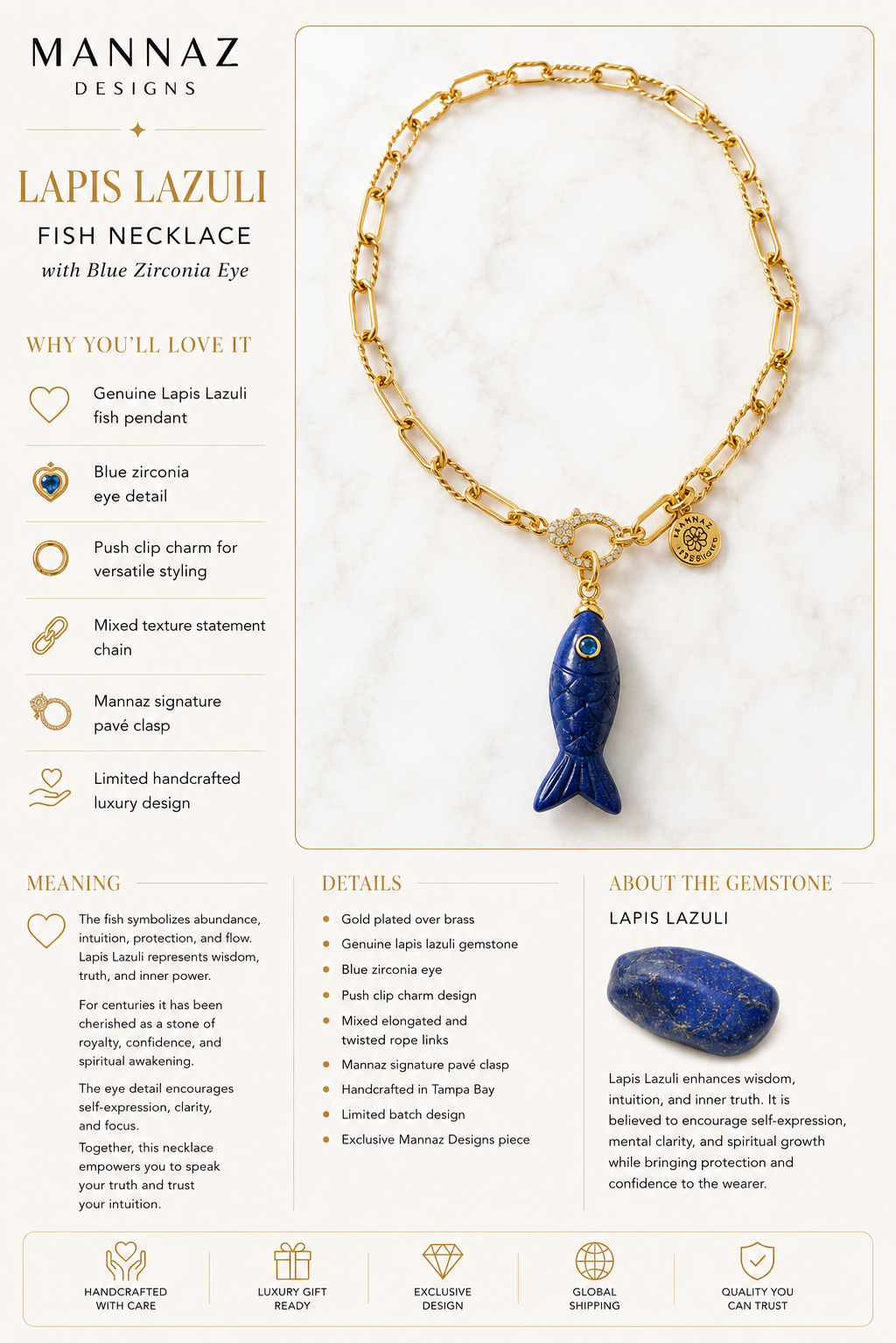 Lapis Fish Necklace | Wisdom &amp; Abundance Gemstone Jewelry