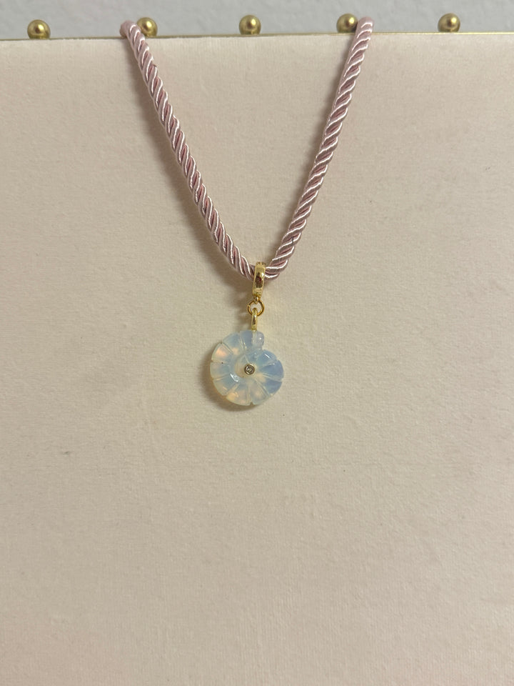 White Opal Snail Pendant Necklace - Natural Stone Talisman