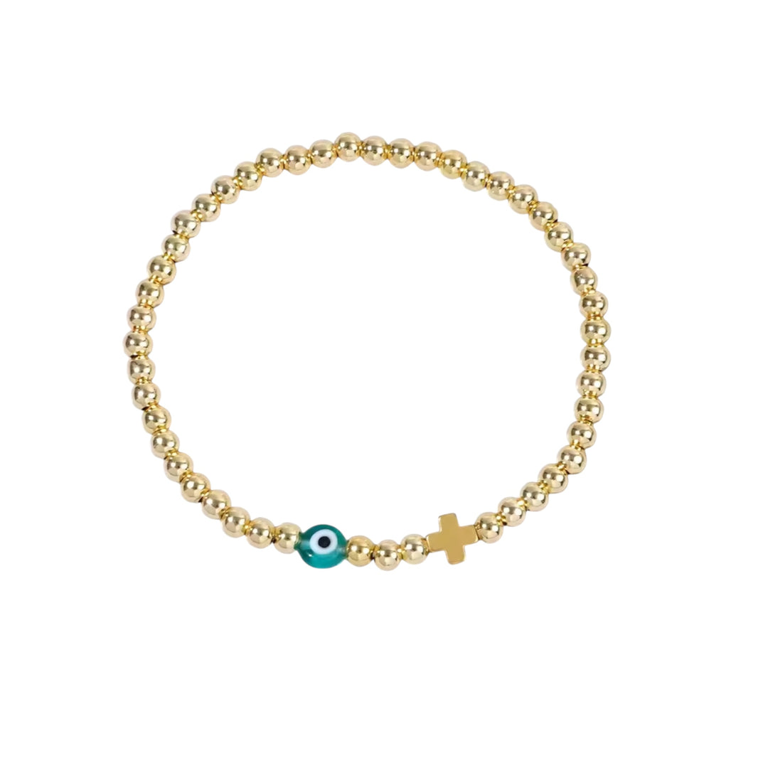 Blessed Bead Bracelet

Gold-Plated Elastic Bracelet with Evil Eye & Cross Char