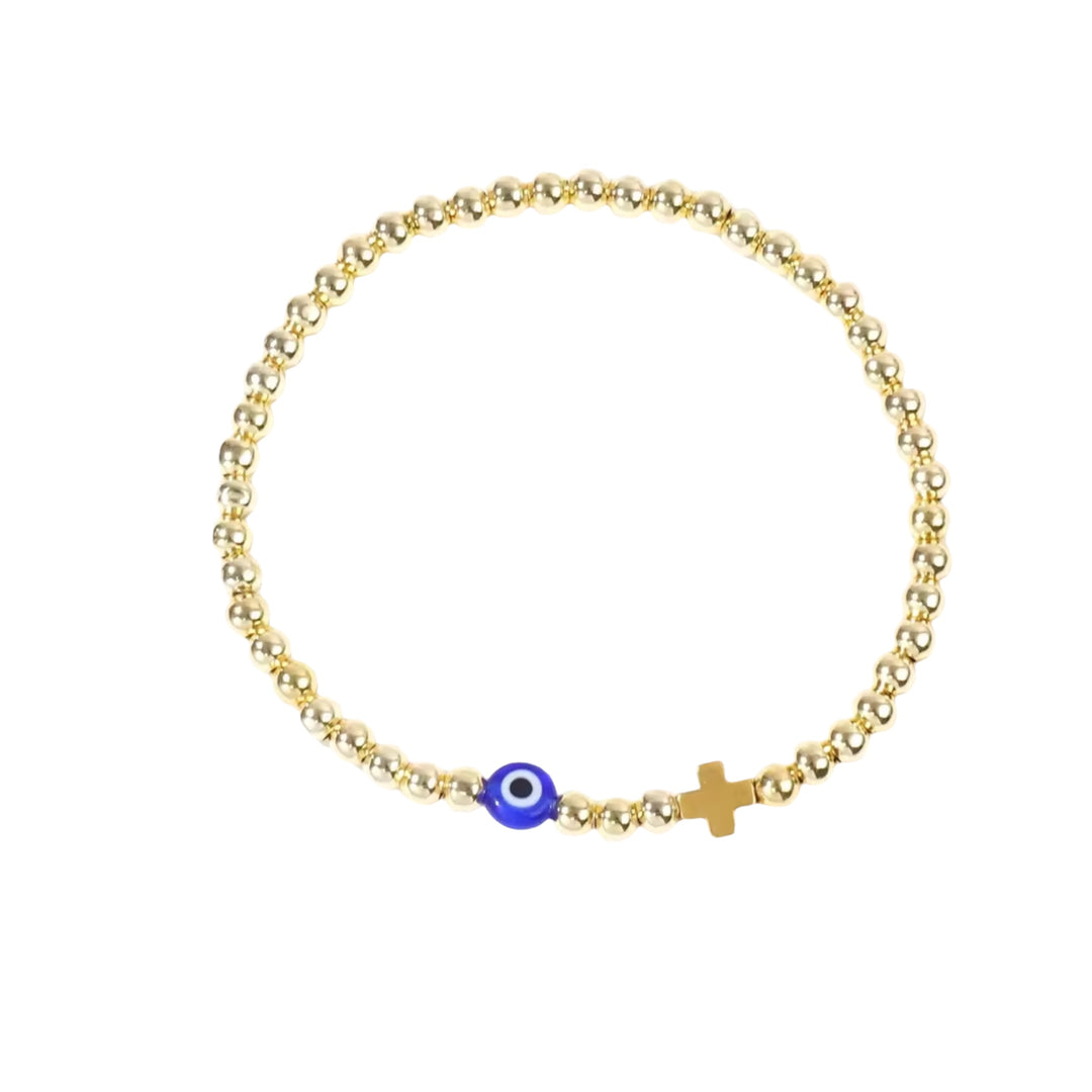 Blessed Bead Bracelet

Gold-Plated Elastic Bracelet with Evil Eye & Cross Char