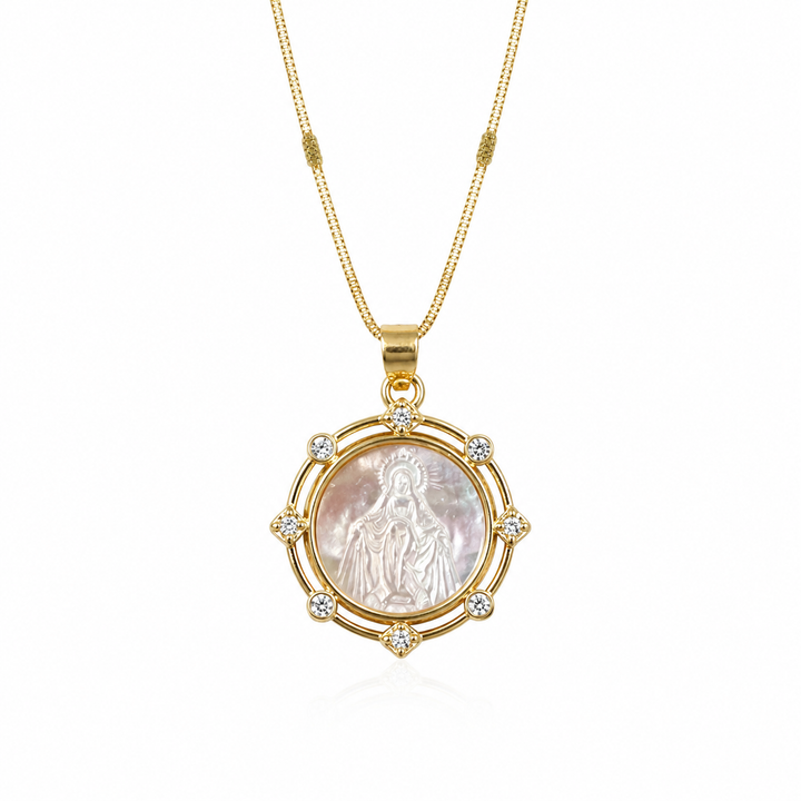 Virgin Mary Queen of Peace Necklace – Mother of Pearl Medal