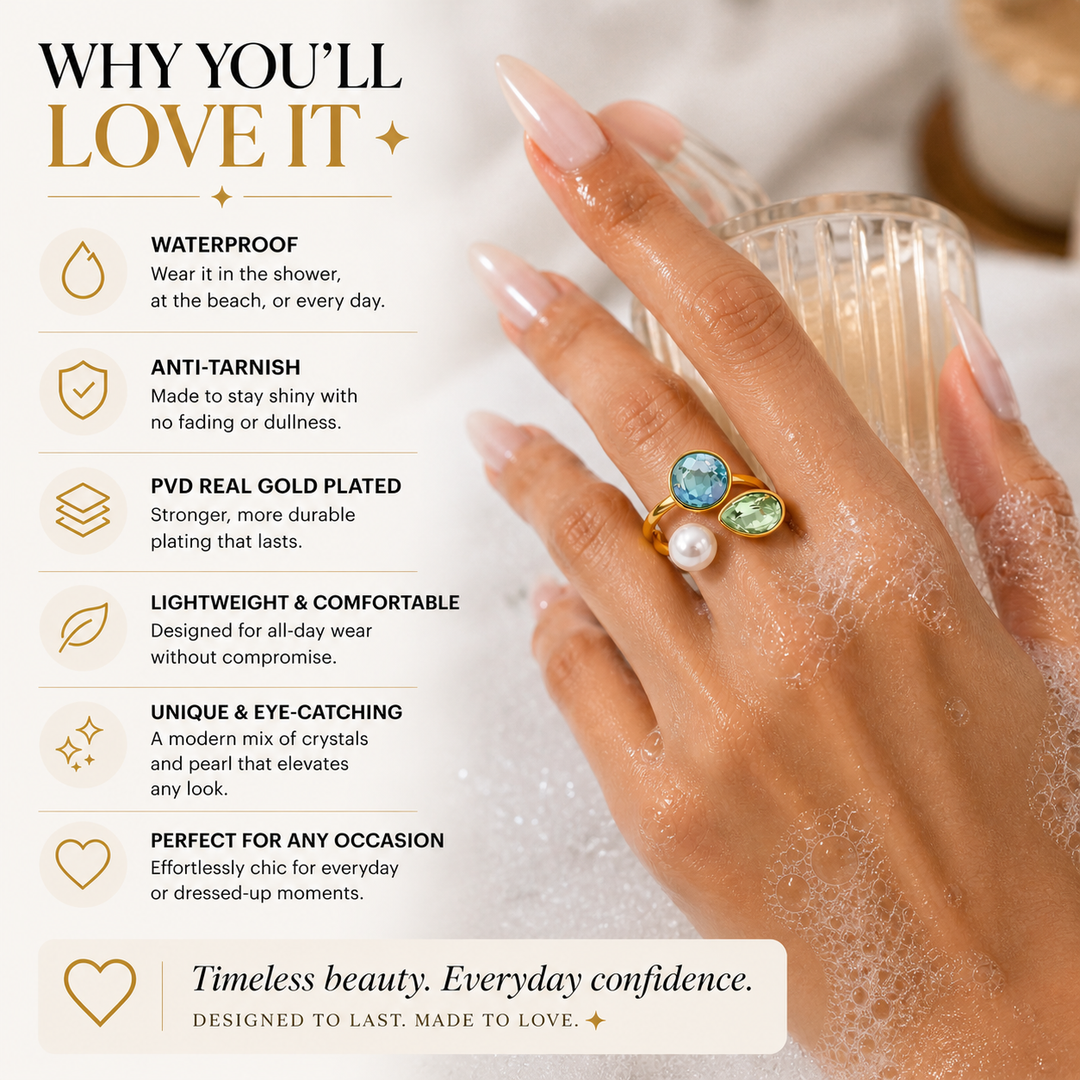 The Grace Ring – Crystal &amp; Pearl Statement Ring