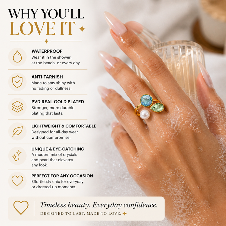 The Grace Ring – Crystal &amp; Pearl Statement Ring