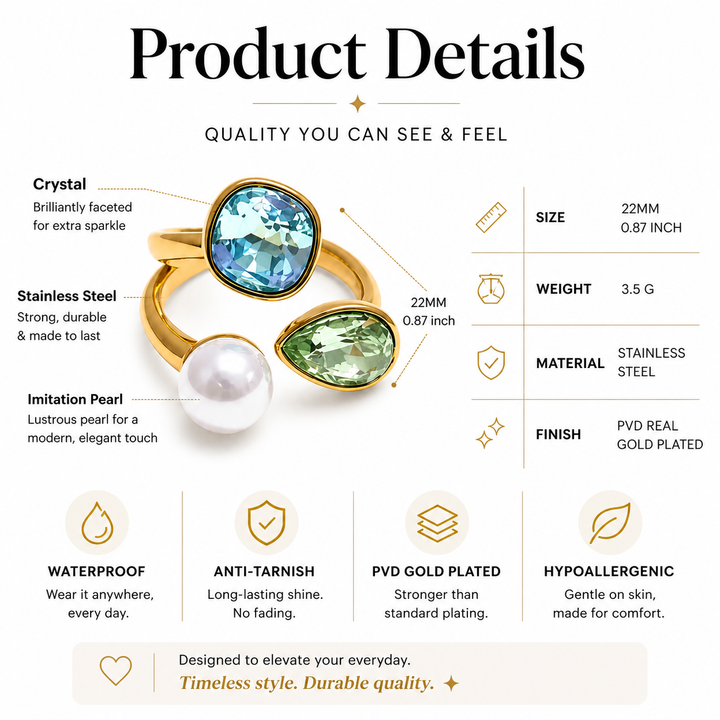 The Grace Ring – Crystal &amp; Pearl Statement Ring