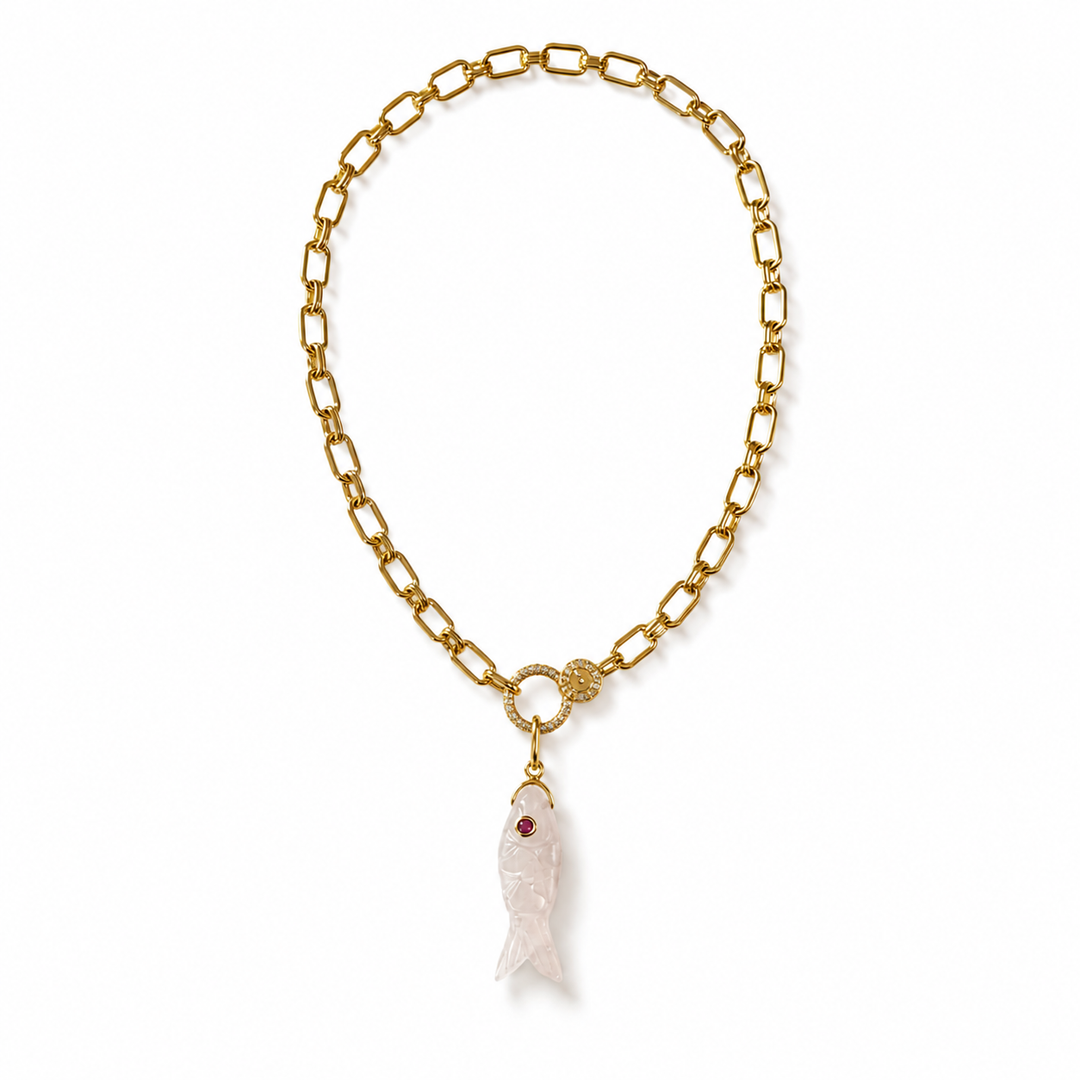 Rose Quartz Fish Necklace | Love &amp; Abundance Gemstone Jewelry