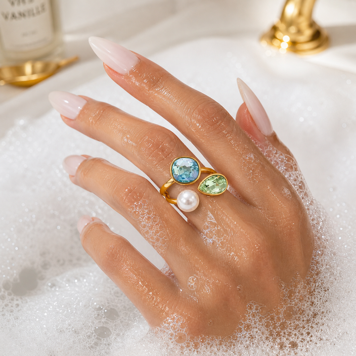 The Grace Ring – Crystal &amp; Pearl Statement Ring