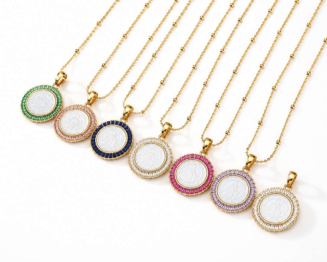 San Benedict Mother of Pearl Protection Necklace