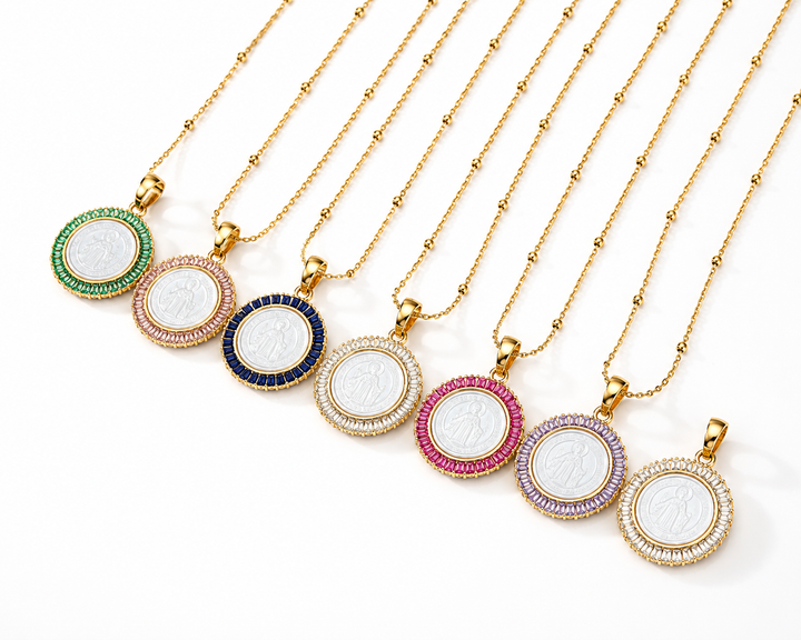 San Benedict Mother of Pearl Protection Necklace