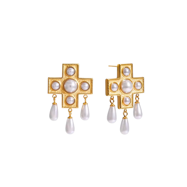 Divine Pearl Cross Earrings