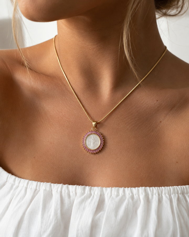 San Benedict Mother of Pearl Protection Necklace