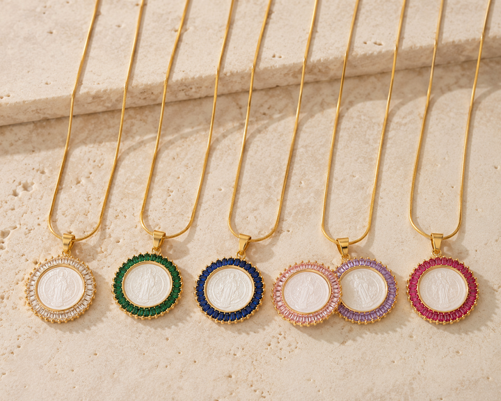 San Benedict Mother of Pearl Protection Necklace