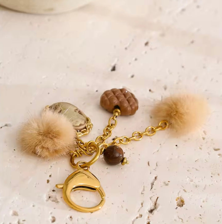 Cameo and  Fur Bag Charm