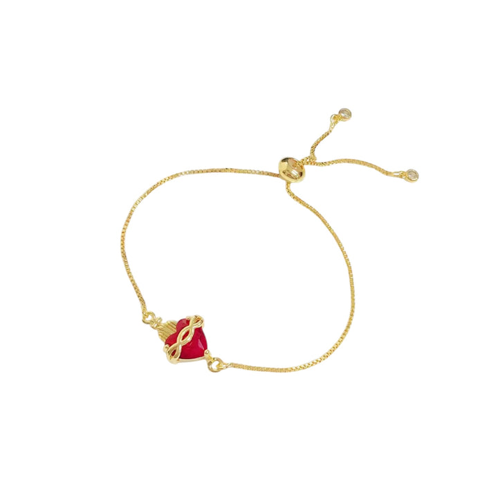 Sacred Heart Red Crystal Bracelet – 18K Gold Plated