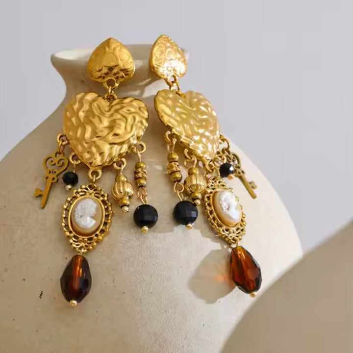 Goddess Cameo Heart Earrings
