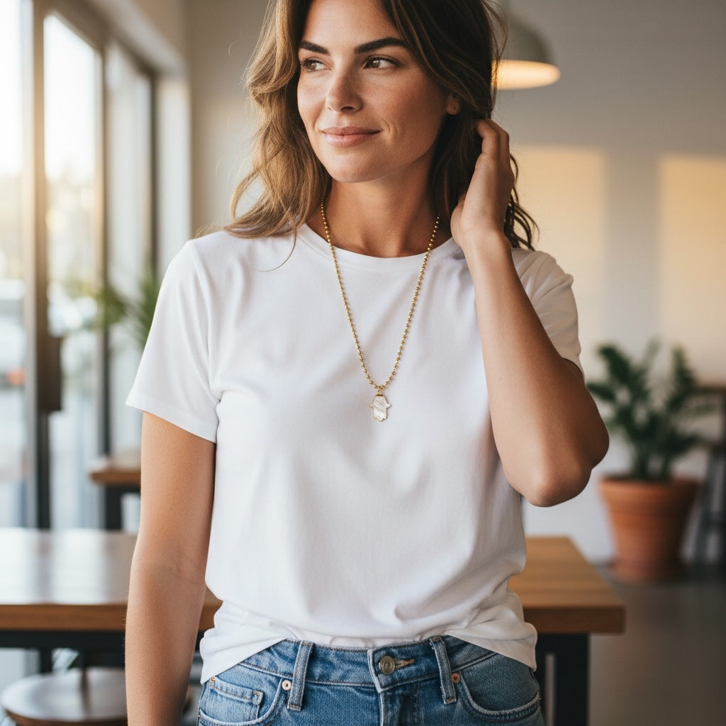 Hamsa Mother of Pearl Pendant Necklace