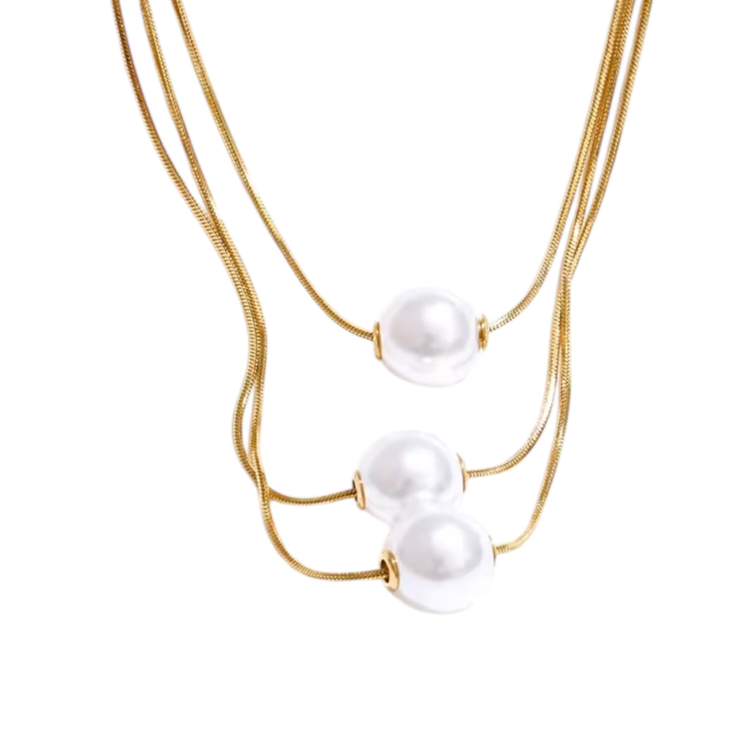 Triple Layered Pearl Gold Necklace