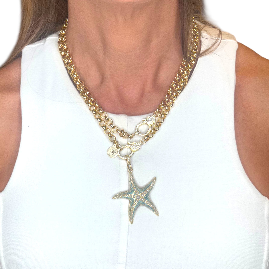 Starfish Pavé & Pearl Pendant Necklace
