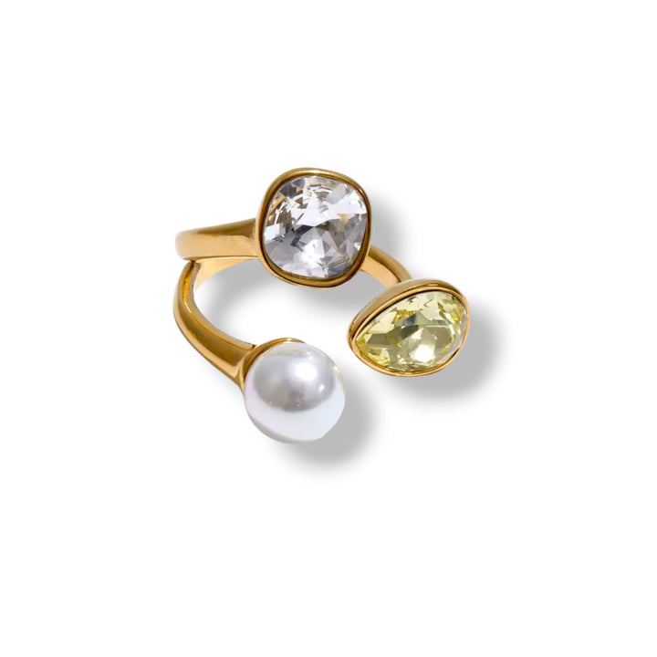The Grace Ring – Crystal &amp; Pearl Statement Ring