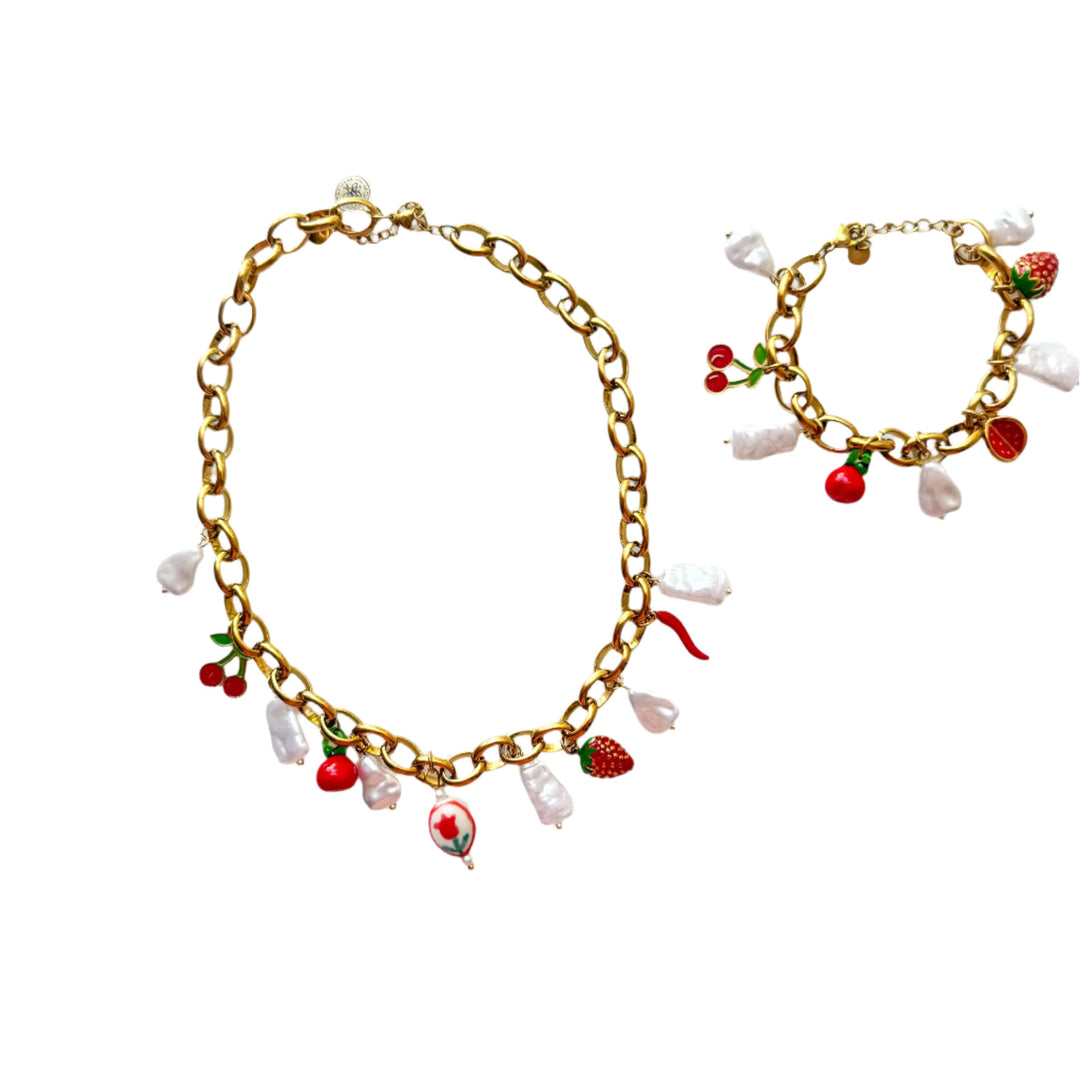 Dolce Pearl and Cherries Charm Bracelet