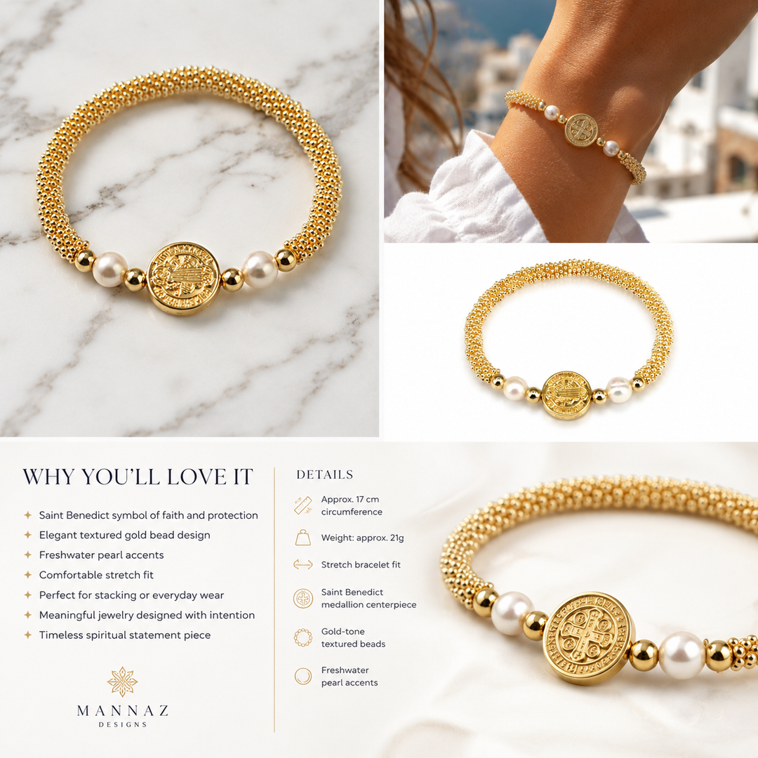 Saint Benedict Pearl Stretch Bracelet