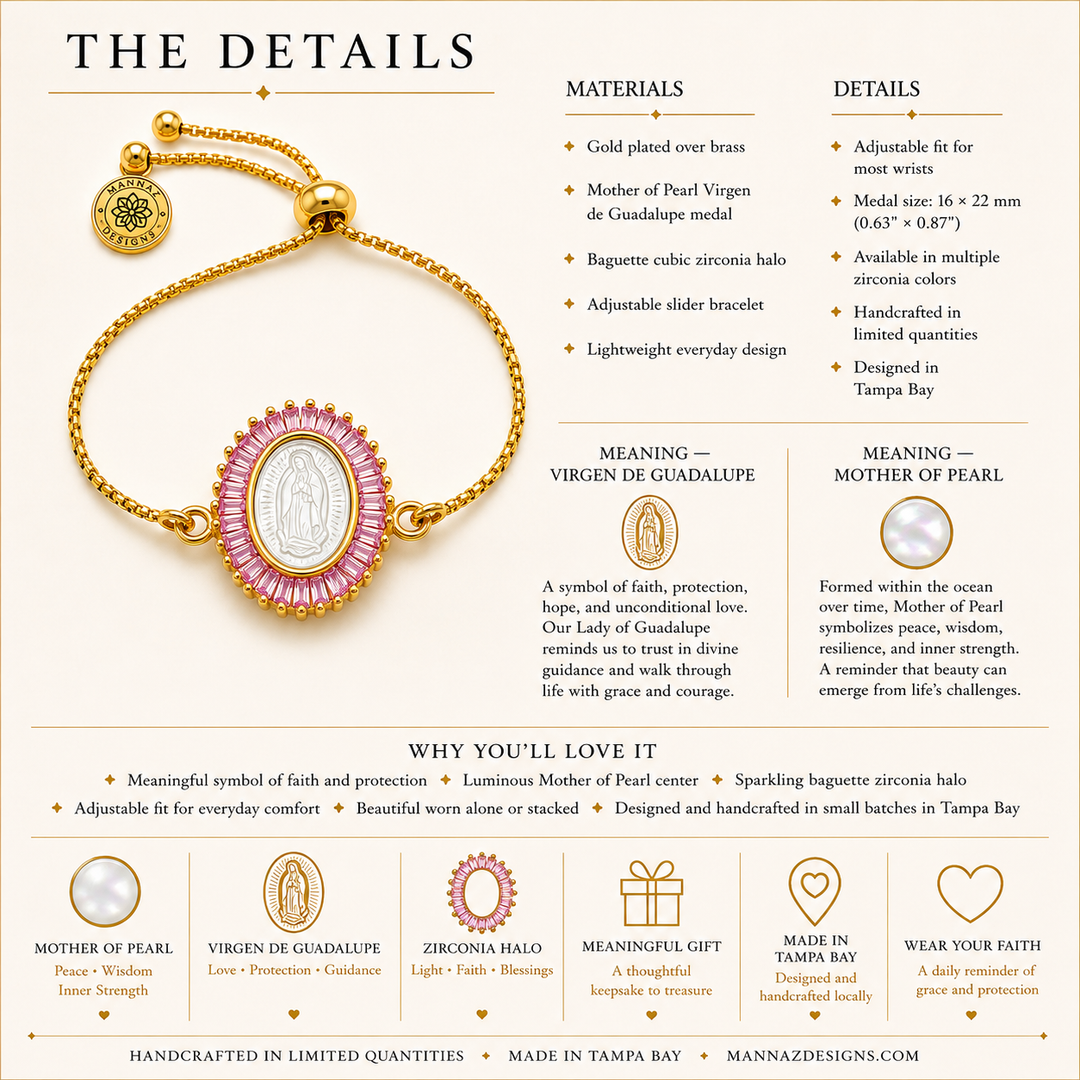 Virgen de Guadalupe Mother of Pearl Gold Bracelet