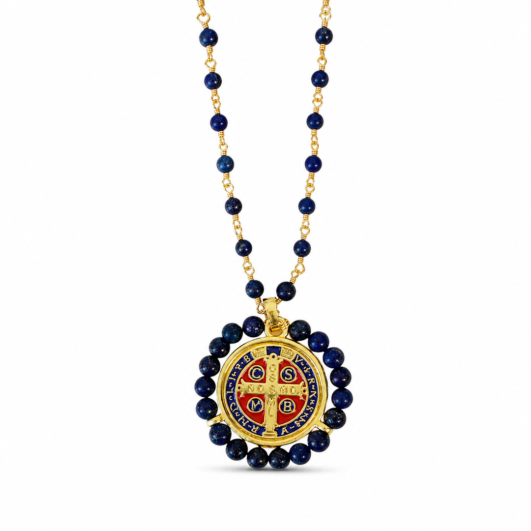 San Benedict Protector Medal Rosary Necklace