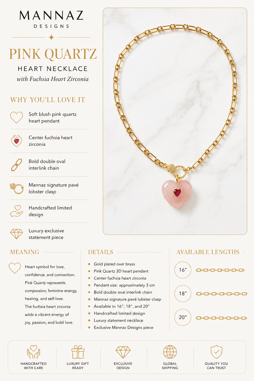 Amour Rose Quartz Heart Necklace