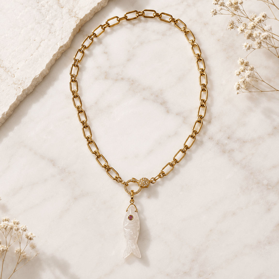 Rose Quartz Fish Necklace | Love &amp; Abundance Gemstone Jewelry
