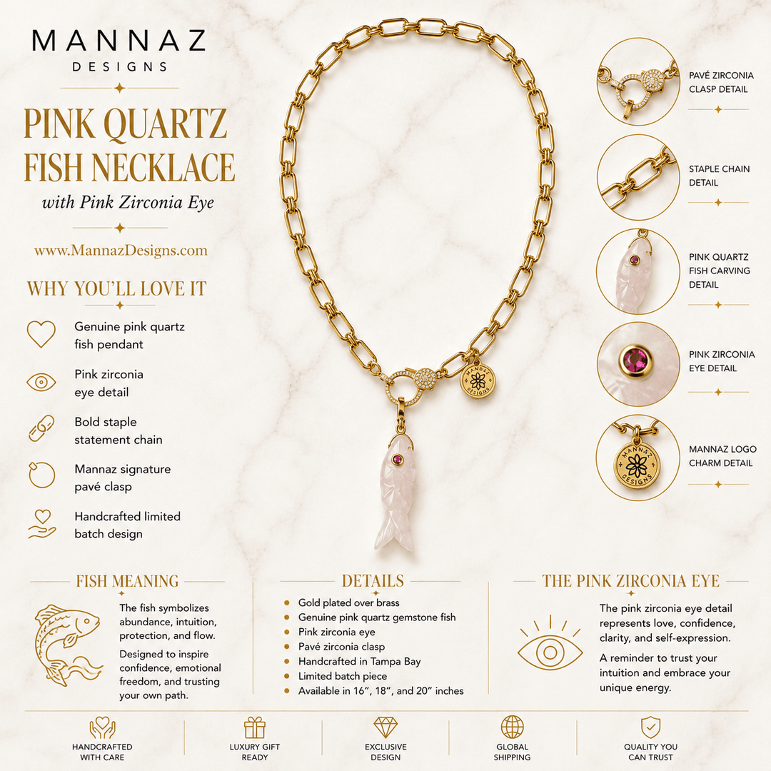 Rose Quartz Fish Necklace | Love &amp; Abundance Gemstone Jewelry
