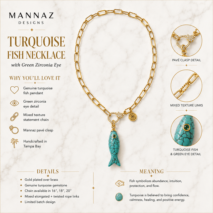Turquoise Fish Necklace | Protection &amp; Abundance Gemstone Jewelry
