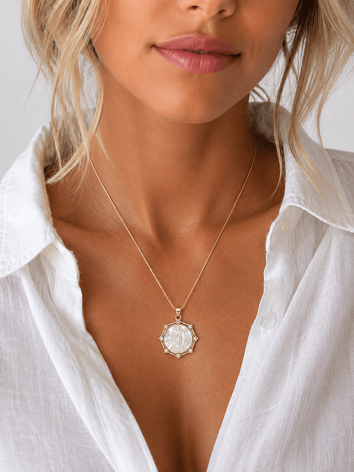 Our Lady of Guadalupe Mother-of-Pearl Medal Necklace
