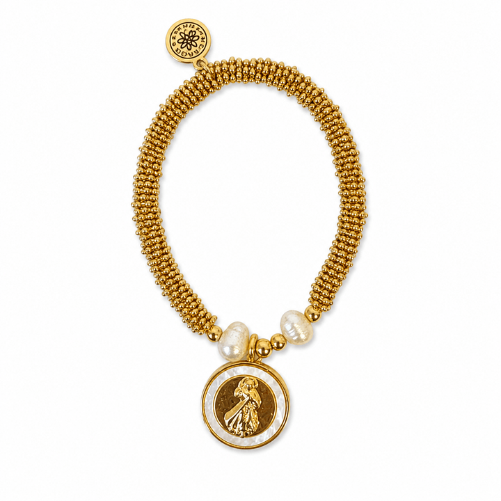 Sacred Medal Pearl &amp; Gold Beaded Bracelets