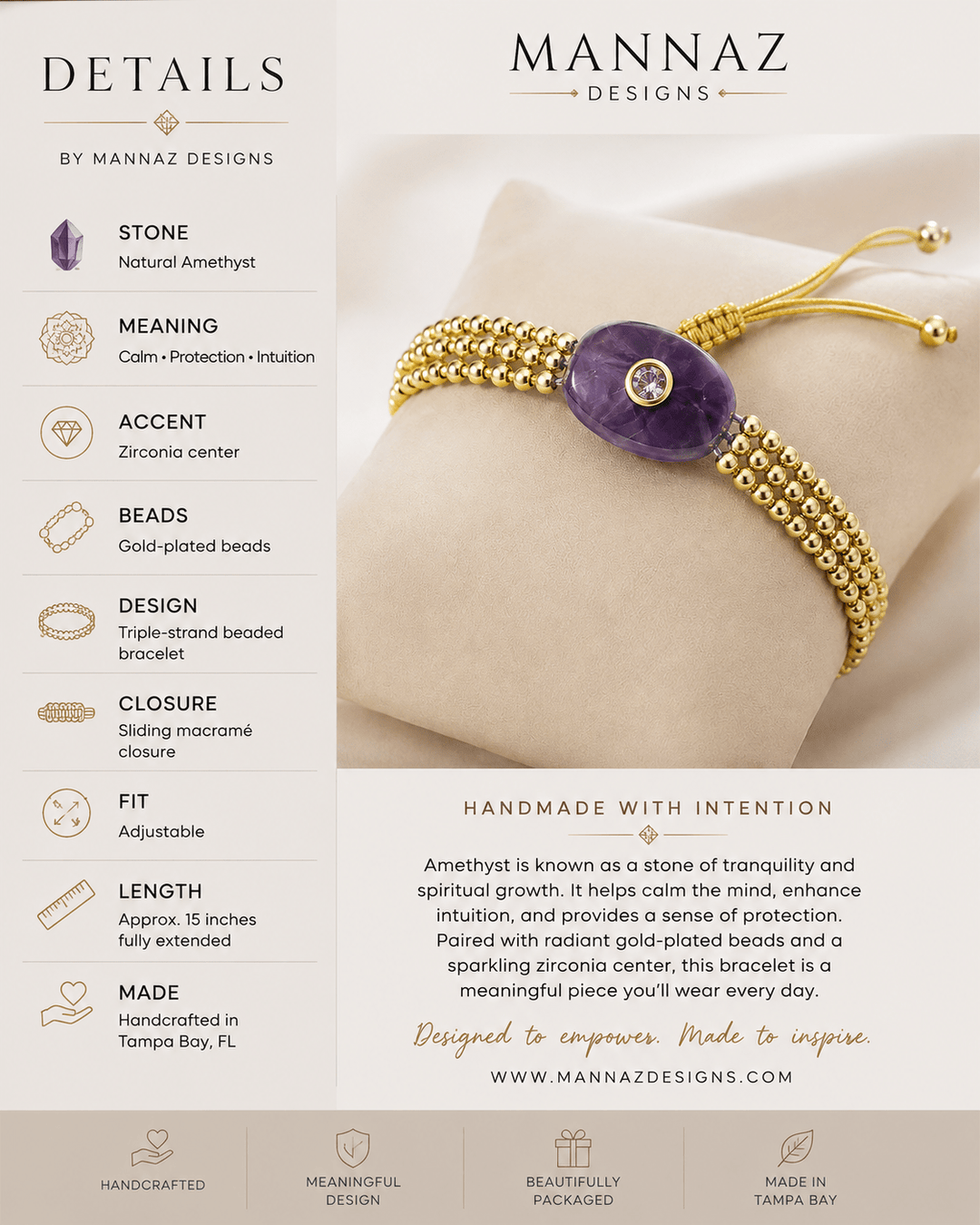 The Intention Bracelet — Gemstone Macramé Gold Beaded Bracelet