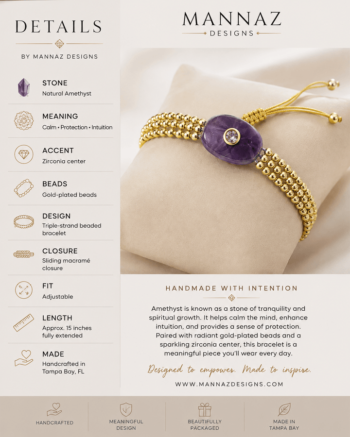 The Intention Bracelet — Gemstone Macramé Gold Beaded Bracelet