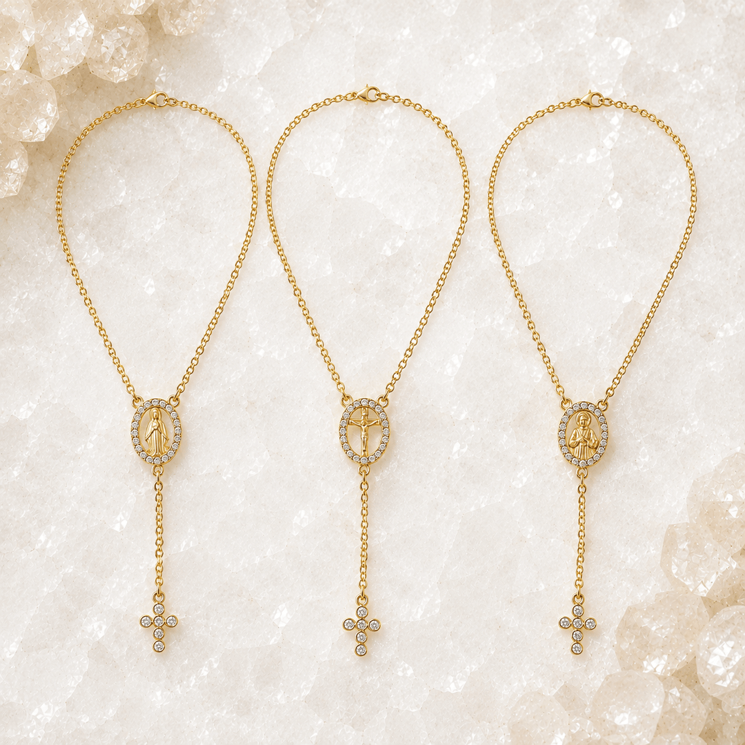 Sacred Crucifix Rosary Lariat Necklace