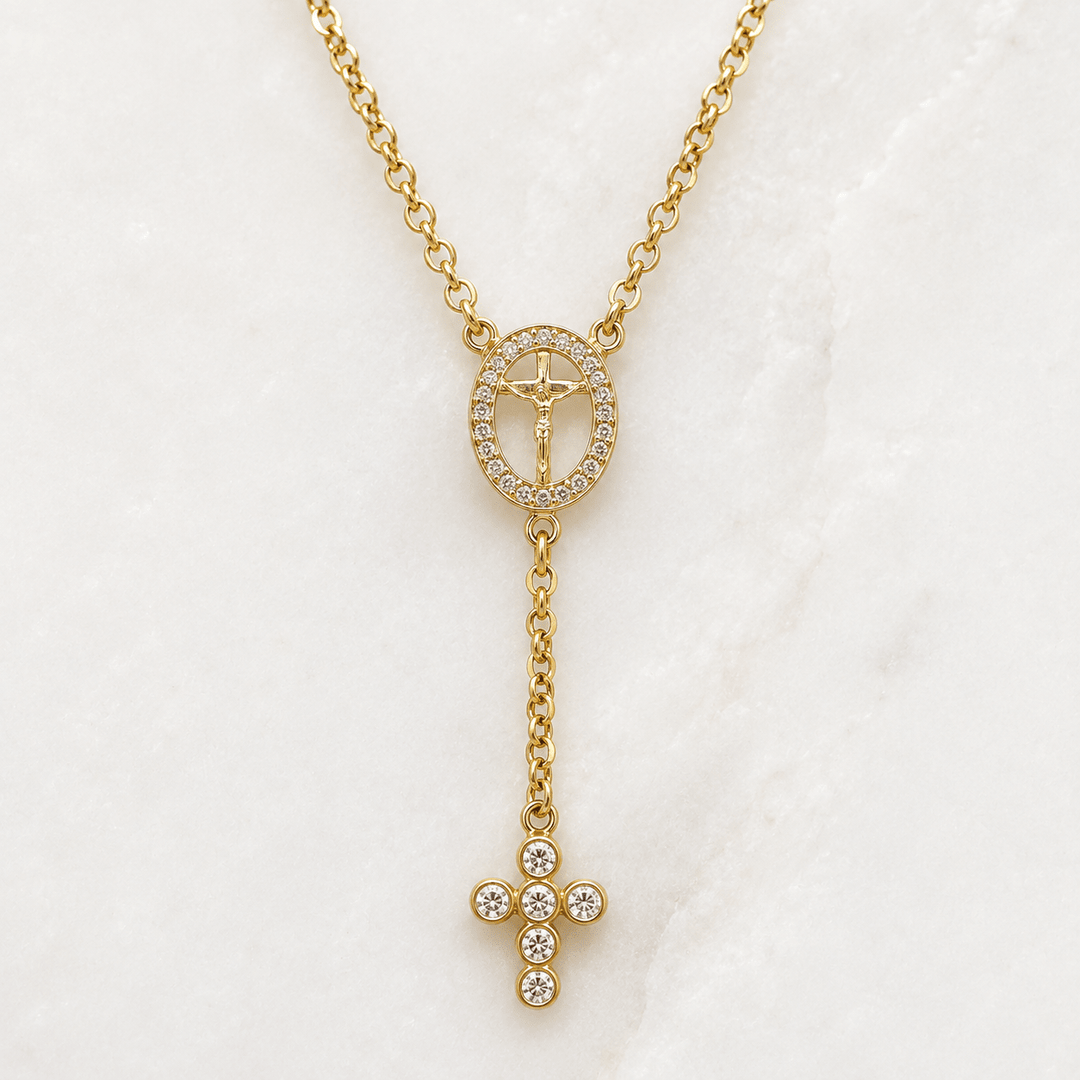 Sacred Crucifix Rosary Lariat Necklace