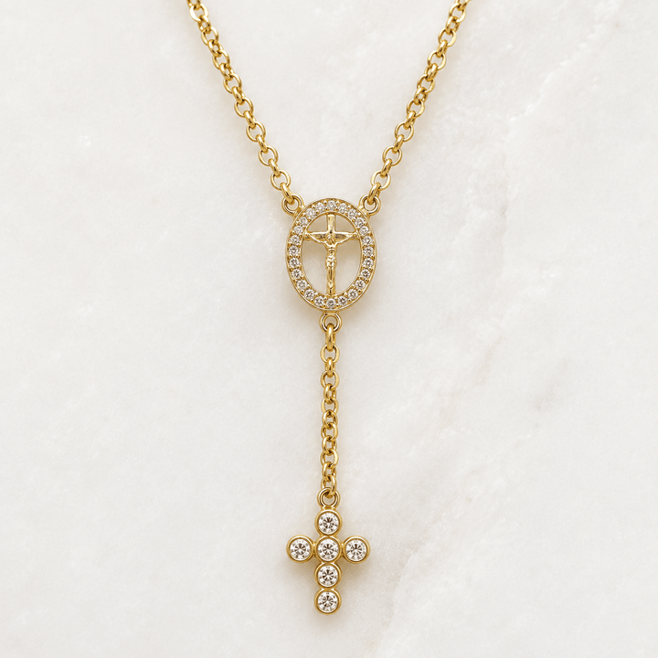 Sacred Crucifix Rosary Lariat Necklace