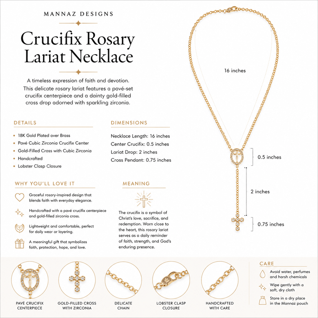 Sacred Crucifix Rosary Lariat Necklace