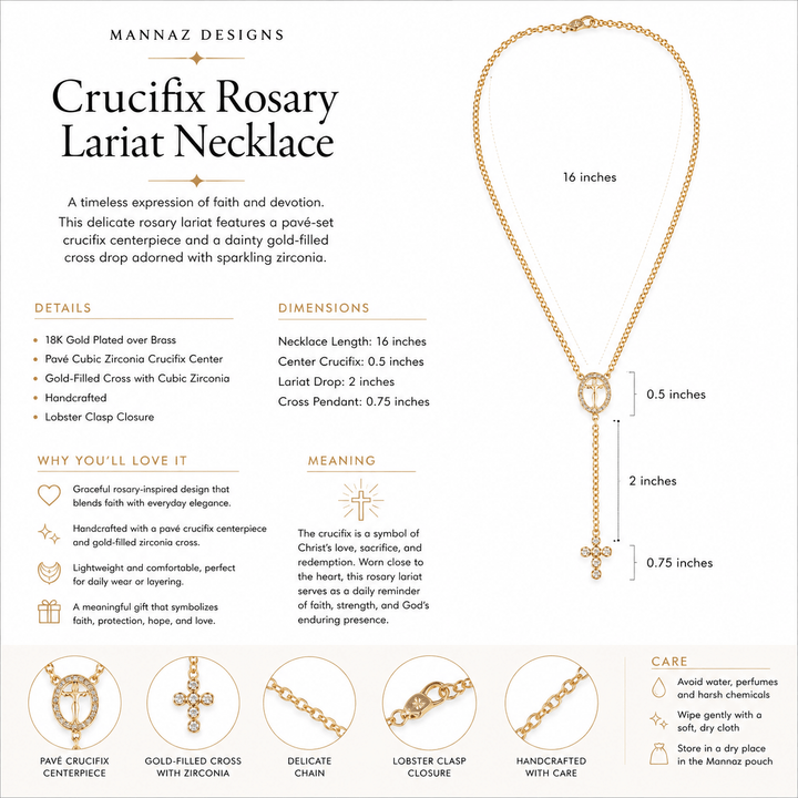 Sacred Crucifix Rosary Lariat Necklace
