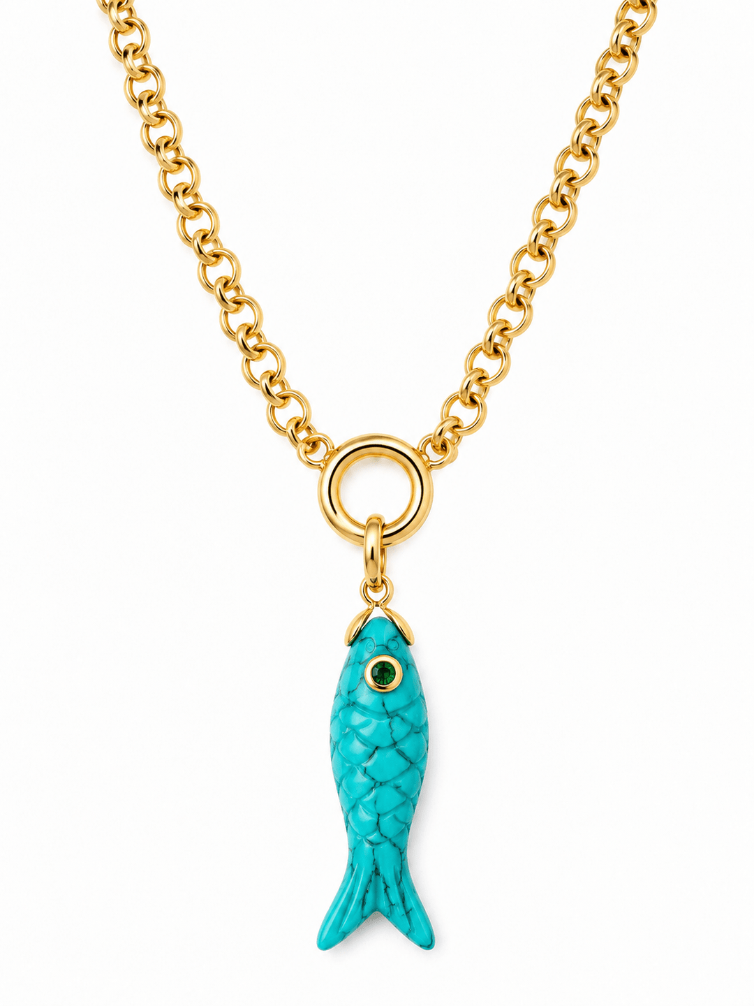 The Mare Fish Necklace — 18” Gold Chain with Round Push Clasp
