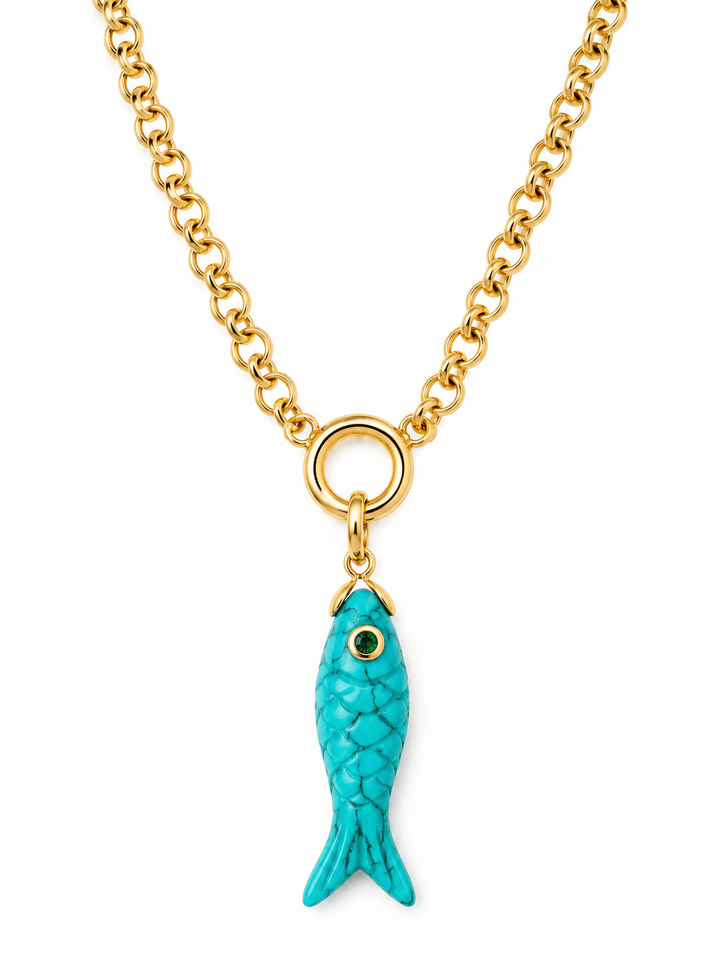 The Mare Fish Necklace — 18” Gold Chain with Round Push Clasp
