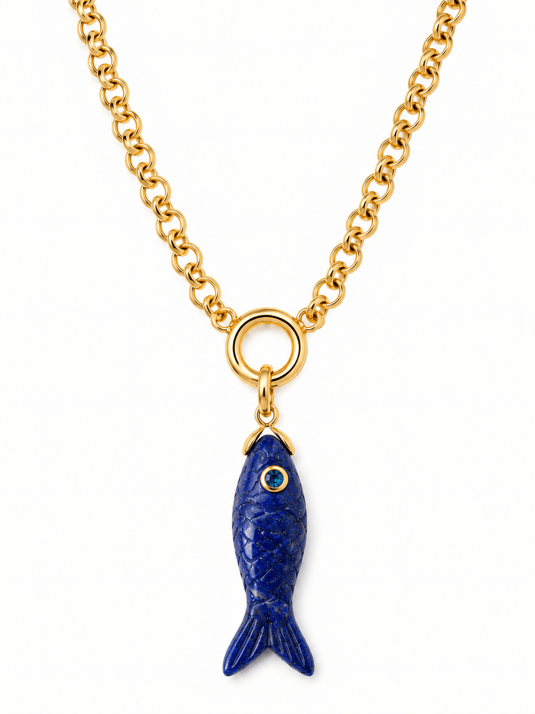The Mare Fish Necklace — 18” Gold Chain with Round Push Clasp